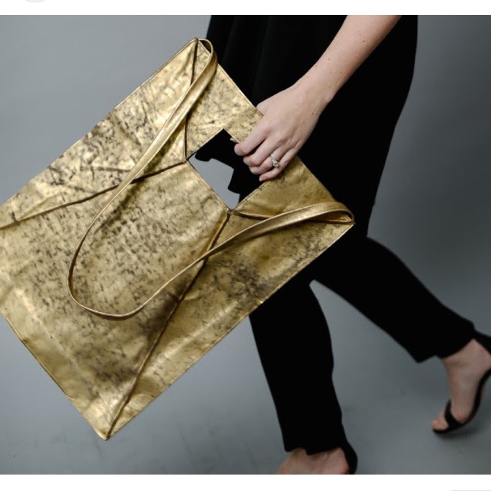 Rare Allison Mitchell Haute Couture Leather Purse Shoulder Metallic Designer